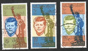 Історія та особистості История и личности ^/--/^ Шарджа  (1964) Авиапочта. 1-я годовщина смерти Джона Ф. Кеннеди ^_^^^ Шарджа (1964) Авіапошта. Перша річниця смерті Джона Ф. Кеннеді - фото фото фото