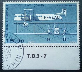 Франція Франция ^/--/^ Франция 1984 Самолет F /--/ 60 Голиаф, с полем, гашеный ^_^^^ 1984 Літак F /--/ 60 Голіаф, з полем, гашений - фото фото фото