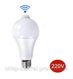 Інше Другое ^/--/^ Светодиодная лампа с датчиком движения 220 v E /--/ 27 9 /--/ W White белый LED лампочка с датчиком движения для - фото фото фото