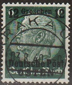 Третій Рейх (-) Третий Рейх (-) ^/--/^ 1939 - Рейх - GG - Надрук 12 Mi.3 _гаш ^_^^^ 1939 — Рейх — GG — Напечатка 12 Mi.3 _гаш - фото фото фото