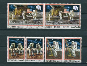 Освоєння космосу Освоение космоса ^/--/^ Дубай Dubai Space 1969 Mi 362-364 Apollo 11 horizontal pairs.  MNH ^_^^^ Дубай Dubai Space 1969 Mi 362-364 Apollo 11 horizontal pairs MNH - фото фото фото