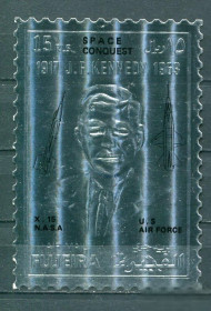 Освоєння космосу Освоение космоса ^/--/^ Фуджейра Fujeira Space 1972 15 /--/ r Kennedy stamp with black overprint X-15 MNH - фото фото фото