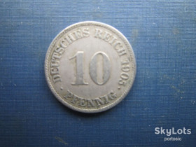 Німецька імперія (-) Германская империя (-) ^/--/^ Монета 10 пфенігів Німеччина імперія 1905 J ^_^^^ Монета 10 пфеннигов Германия империя 1905 J - фото фото фото