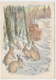 СРСР СССР ^/--/^ Зайцы в лесу 1959 Фролов Р /--/ 2 ^_^^^ Зайці в лісі 1959 Фролов Р /--/ 2 - фото фото фото