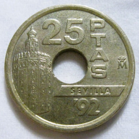 Іспанія Испания ^/--/^ Іспанія 25 песет 1992 року ЕКСПО&amp;apos;92 Севілья #6 /--/ П /--/ 1941 ^_^^^ Испания 25 песет 1992 года ЭКСПО&amp;apos;92 Севилья #6 /--/ П /--/ 1941 - фото фото фото