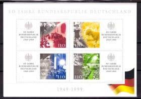 НДР, ФРН ГДР, ФРГ ^/--/^ Германия 1999 г  MNH - блок - 50 лет ФРГ ^_^^^ Німеччина 1999 MNH - блок - 50 років ФРН - фото фото фото