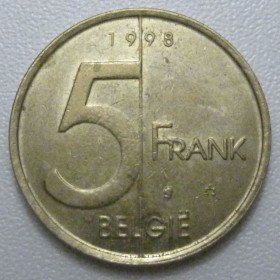 Бельгія Бельгия ^/--/^ Бельгія 5 франків 1998 року Belgie 42910 ^_^^^ Бельгия 5 франков 1998 года Belgie 42910 - фото фото фото
