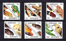 Фауна Фауна ^/--/^ Фауна  Суринам 1991 г  MNH - змеи ^_^^^ Фауна Сурінам 1991 MNH - змії - фото фото фото