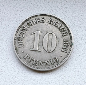 Німецька імперія (-) Германская империя (-) ^/--/^ Німеччина 10 пфенігів 1911 J ^_^^^ Германия 10 пфеннигов 1911 J - фото фото фото