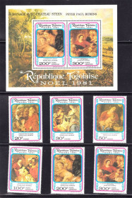 Мистецтво Искусство ^/--/^ Искусство . Того 1981 г  MNH - блок + марки - Рубенс  - Рождество ^_^^^ Того 1981 р MNH - блок + марки - Рубенс - Різдво - фото фото фото