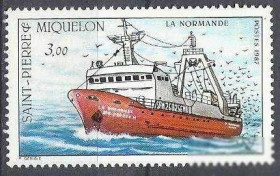 Острівні держави Островные государства ^/--/^ Сент Пьер и Микелон 1987 корабль транспорт 1 /--/ м. ^_^^^ Сент-П'єр і Мікелон 1987 корабель 1 /--/ м. - фото фото фото
