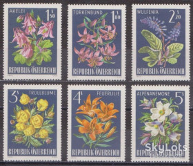 Австрія Австрия ^/--/^ Австрия 1966 флора цветы Mi 1209-1214 MNH ^_^^^ 1966 флора квіти Mi 1209-1214 MNH - фото фото фото