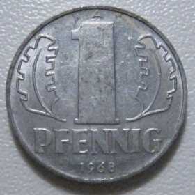 НДР, ФРН ГДР, ФРГ ^/--/^ Німеччина - НДР 1 пфеніг 1968 року 43299 ^_^^^ Германия - ГДР 1 пфенниг 1968 года 43299 - фото фото фото