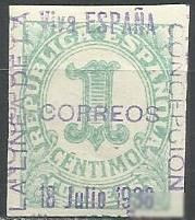 Іспанія Испания ^/--/^ Испания локал Ла Линеа де ла Консепсион 1937 надпечатка не почтовая марка 1 Cts 1 /--/ м. ^_^^^ Іспанія локал Ла Лінеа де ла Консепсіон 1937 наддрук не поштова марка 1 Cts 1 /--/ м. - фото фото фото