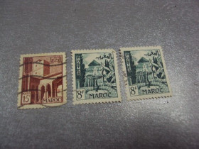 Марокко Марокко ^/--/^ марки Марокко 1951 стандарт архитектура виды города лот 3 шт гаш №1839 ^_^^^ марки Марокко 1951 стандарт архітектура види міста лот 3 шт гаш No 1839 - фото фото фото