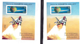 Освоєння космосу Освоение космоса ^/--/^ Космос . Чили   1985 г  MNH - 2 /--/ а блока зуб. + б/з - Комета Галлея ^_^^^ Космос. Чили 1985 г MNH - 2 /--/ а блока зуб. + б/з - Комета Галлея - фото фото фото