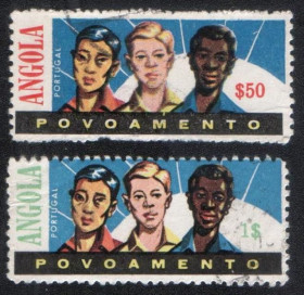 Ангола Ангола ^/--/^ Ангола  (1962) Португальская колония. Почтово-налоговые марки. Сотрудничество рас ^_^^^ Ангола (1962) Португальська колонія. Поштово-податкові марки. Співпраця рас - фото фото фото