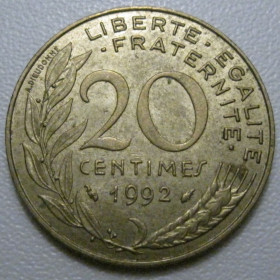 Франція Франция ^/--/^ Франція 20 сантимів 1992 року 42070 ^_^^^ Франция 20 сантимов 1992 года 42070 - фото фото фото