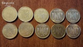 Обігові Обиходные ^/--/^ 25 коп. України - комплект 10 /--/ шт.      (92,07,08,09,10,11,12,13,14,15 роки). ^_^^^ 25 коп. Украины - комплект 10 /--/ шт. (92,07,08,09,10,11,12,13,14,15 года). - фото фото фото
