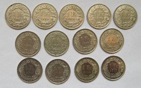 Швейцарія Швейцария ^/--/^ 1 франк = набір по роках = ШВЕЙЦАРІЯ = 13 монет = див. опис ^_^^^ 1 франк = набор по годам = Швейцария = 13 монет = см. описание - фото фото фото