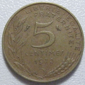 Франція Франция ^/--/^ Франція 5 сантимів 1972 року 43471 ^_^^^ Франция 5 сантимов 1972 года 43471 - фото фото фото