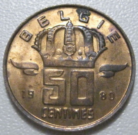 Бельгія Бельгия ^/--/^ Бельгія 50 сантимів 1980 року Belgie 42474 ^_^^^ Бельгия 50 сантимов 1980 года Belgie 42474 - фото фото фото