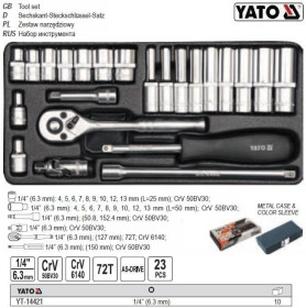 Викрутки Отвертки ^/--/^ Набор головок торцевых YATO 1/4 М 4-13 23 предмета YT-14421 ^_^^^ Набір головок торцевих YATO Польща 1/4&amp;quot; М 4-13 23 предмети YT-14421 - фото фото фото