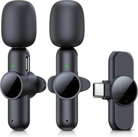 Мікрофони Микрофоны ^/--/^ 4546-Snziyag Беспроводной микрофон USB C для iPhone 15-16/телефона Android, комплект из 2 петличных  ^_^^^ 4546-Snziyag Бездротовий мікрофон USB C для iPhone 15-16/телефону Android, комплект з 2 петличних - фото фото фото