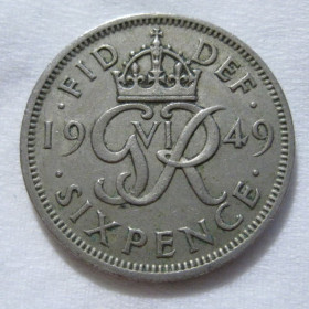 Георг VI (-) Георг VI (-) ^/--/^ Велика Британія 6 пенсів 1949 року #6 /--/ П /--/ 1253 ^_^^^ Великобритания 6 пенсов 1949 года #6 /--/ П /--/ 1253 - фото фото фото