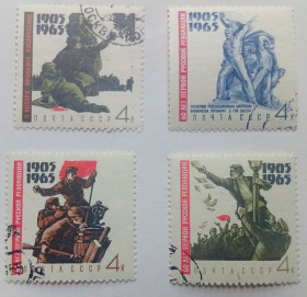 СРСР - СССР - ^/--/^ СССР 1965 60 лет первой русской революции, гашеные (I) ^_^^^ СРСР 1965 60 років першої російської революції, гашені (I) - фото фото фото