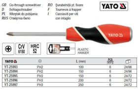 Викрутки Отвертки ^/--/^ Отвертка YATO Отвертка хрестова ударна PHILIPS PH /--/ 2 l /--/ 150 мм YT-25994 ^_^^^ Викрутка хрестова ударна PHILIPS PH /--/ 2 l /--/ 150 мм YT-25994 - фото фото фото