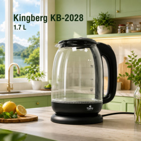 Електрочайники Электрочайники ^/--/^ Електричний чайник Kingberg KB-2028 скло 1.7 л Чорний ^_^^^ Электрический чайник Kingberg KB-2028 стекло 1.7 л Черный - фото фото фото