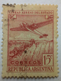 Південна Америка Южная Америка ^/--/^ Аргентина 1946-1948 Авиапочта, самолет, 15 /--/ С, гашеная ^_^^^ Аргентина 1946-1948 Авіапошта, літак, 15 /--/ С, гашена - фото фото фото