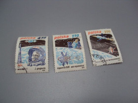 Польща Польша ^/--/^ Марки серия Польша 1979 год космос спутник Восток 1, коперник 500, союз 30 гаш №18093 ^_^^^ Польща 1979 космос супутник Схід 1, коперник 500, союз 30 гаш No /--/ 18093 - фото фото фото
