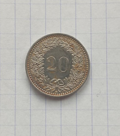 Швейцарія Швейцария ^/--/^ Швейцария  20 раппен 2009 г. ^_^^^ Швейцарія 20 раппен 2009 - фото фото фото
