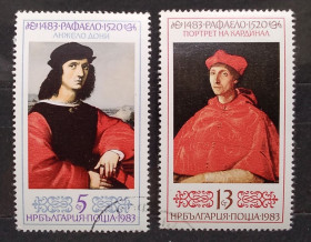Мистецтво Искусство ^/--/^ Болгария 1983 г - 500-летие со дня рождения Рафаэля, 1483-1520, гаш ^_^^^ Болгарія 1983 р - 500-річчя від дня народження Рафаеля, 1483-1520, гаш - фото фото фото