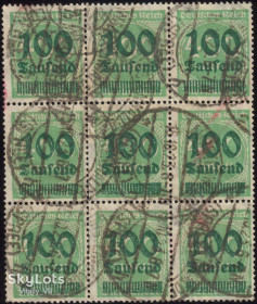 Веймарська республіка Веймарская республика ^/--/^ 1923 254 A /--/ 35 100 /--/ th m on 400 /--/ m bluish grn - фото фото фото