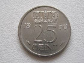 Нідерланди Нидерланды ^/--/^ Нидерланды 25 центов 1950 года 23290 ^_^^^ Нідерланди 25 центів 1950 року 23290 - фото фото фото