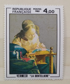 Мистецтво Искусство ^/--/^ Франция 1982 г - Вермеер «Кружевница», Лувр, Париж, негаш ^_^^^ 1982 — Вермеєр «Кружівниця», Лувр, Париж, негаш - фото фото фото