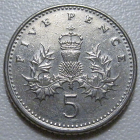 Єлизавета II (після ) Елизавета II (после ) ^/--/^ Велика Британія 5 пенсів 1990 року. Новий тип 40510 ^_^^^ Великобритания 5 пенсов 1990 года. Новый тип 40510 - фото фото фото