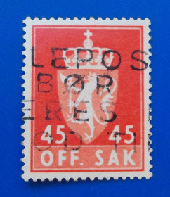 Скандинавія Скандинавия ^/--/^ Норвегия 1955 г - герб, служебная марка ^_^^^ Норвегія 1975 — герб, службова марка - фото фото фото