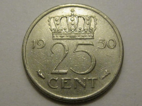 Нідерланди Нидерланды ^/--/^ Нидерланды 25 центов 1950 года 38623 ^_^^^ Нідерланди 25 центів 1950 року 38623 - фото фото фото
