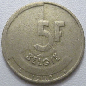 Бельгія Бельгия ^/--/^ Бельгія 5 франків 1986 року Belgie 42879 ^_^^^ Бельгия 5 франков 1986 года Belgie 42879 - фото фото фото