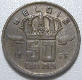 Бельгія Бельгия ^/--/^ Бельгія 50 сантимів 1968 року Belgie 42440 ^_^^^ Бельгия 50 сантимов 1968 года Belgie 42440 - фото фото фото
