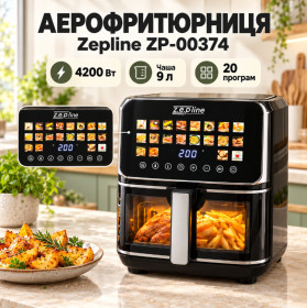 Аерогриль Аэрогриль ^/--/^ Аэрофритюрница 13 литров 4200 /--/ Вт на два тена 20 программ Zepline ZP-00374 ^_^^^ Аерофритюрниця 13 літрів 4200 /--/ Вт на два тіна 20 програм Zepline ZP-00374 - фото фото фото