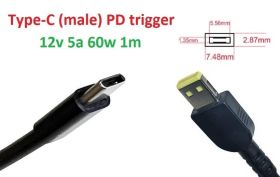 Інше Другое ^/--/^ Переходник на 12 /--/ v (max 5 /--/ a, 60 /--/ w) Square tip 7.50 /--/ x /--/ 2.89 /--/ mm (NO pin) 1 /--/ m з USB Type-C (male) Power Deliver - фото фото фото