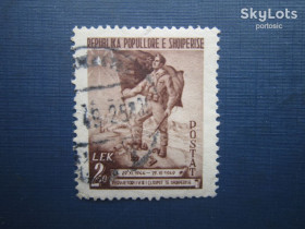 Балканський півострів Балканский полуостров ^/--/^ Марка Албанія 1949 5 річниця визволення 2.5 лек гаш ^_^^^ Марка Албания 1949 5 годовщина освобождения 2.5 лек гаш - фото фото фото