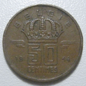Бельгія Бельгия ^/--/^ Бельгія 50 сантимів 1954 року Belgie 42412 ^_^^^ Бельгия 50 сантимов 1954 года Belgie 42412 - фото фото фото