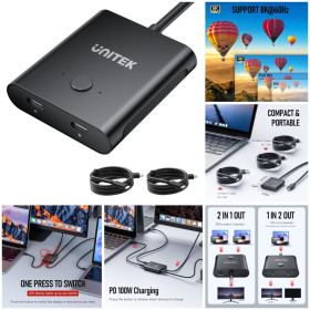 Док-станції Док-станции ^/--/^ Двонаправлений Unitek USB-C перемикач дисплеїв моніторів 8 /--/ K 60 /--/ Hz з PD 100 /--/ W ^_^^^ Двунаправленный Unitek USB-C переключатель дисплеев мониторов 8 /--/ K 60 /--/ Hz с PD 100 /--/ W - фото фото фото