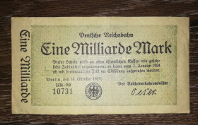 Німеччина Германия ^/--/^ GERMANY Німеччина 1000000000 1 млрд марок 1923 1924 Залізниця. Вод. знаки. ^_^^^ GERMANY Германия 1000000000 1 млрд марок 1923 1924 Железная дорога. Вод. знаки. - фото фото фото
